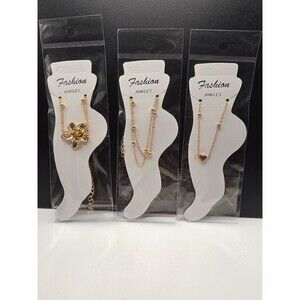 Lot of Gold Silver Tone Anklets Rhinestone Bow Paw Print Heart Ankle Bracelets